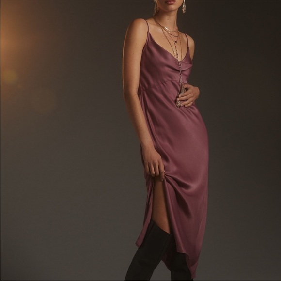 Anthropologie Plum Midi Silk Slip Dress size Small - Picture 4 of 11